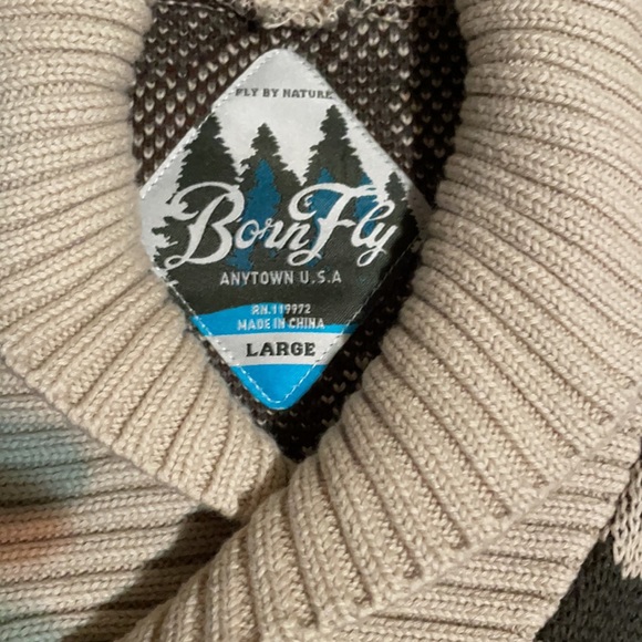 Born Fly L Tan Shawl Collar Sweater - Picture 3 of 4